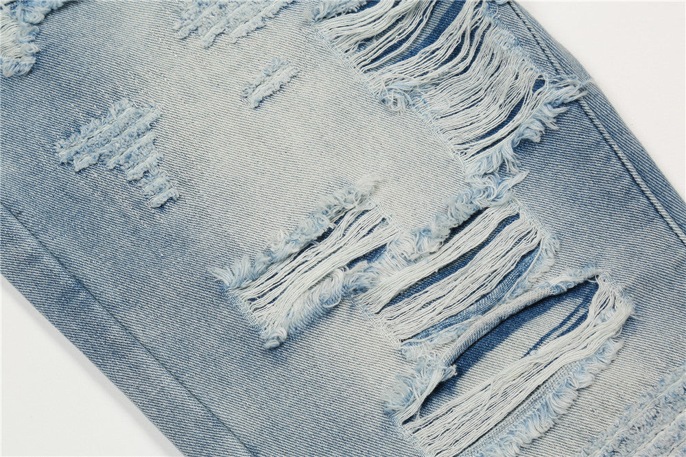 MONO//FIT men's flared jeans with distressed details and fraying for a trendy casual look