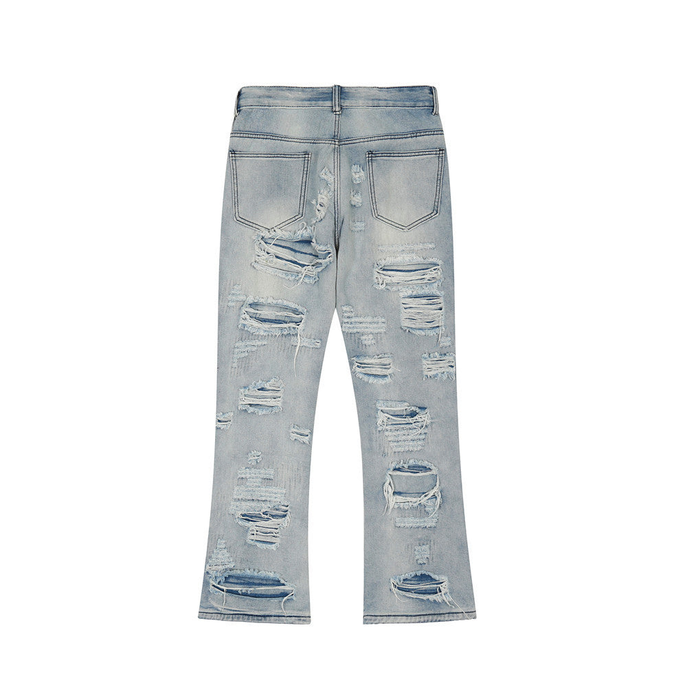 MONO//FIT men's flared jeans with distressed design and light wash for a trendy casual look