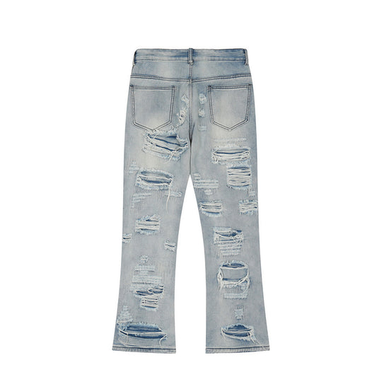 MONO//FIT men's flared jeans with distressed design and light wash for a trendy casual look