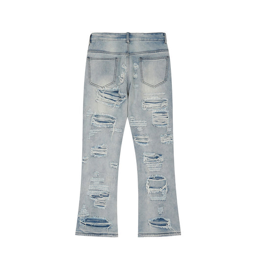 Light Blue MONO//FIT Men's Flared Jeans with Distressed Detailing and a Modern Fit