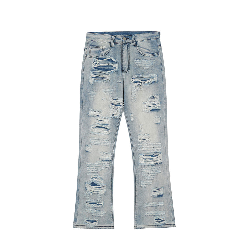MONO//FIT men's flared jeans in light wash with distressed detailing for a trendy look