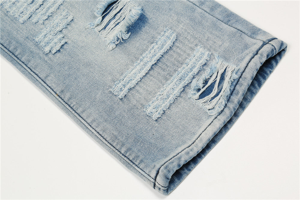 MONO//FIT men's flared jeans with distressed detailing and a light wash finish