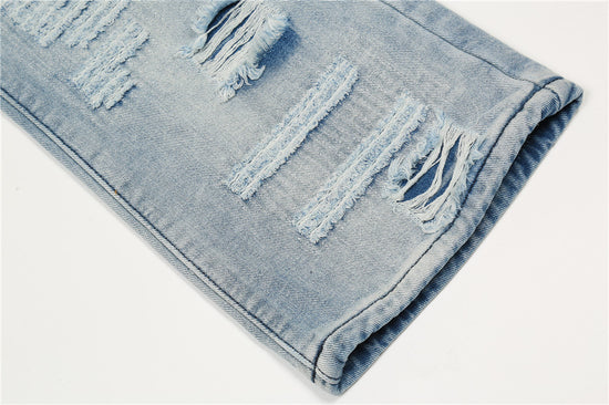 MONO//FIT men's flared jeans with distressed detailing and a light wash finish