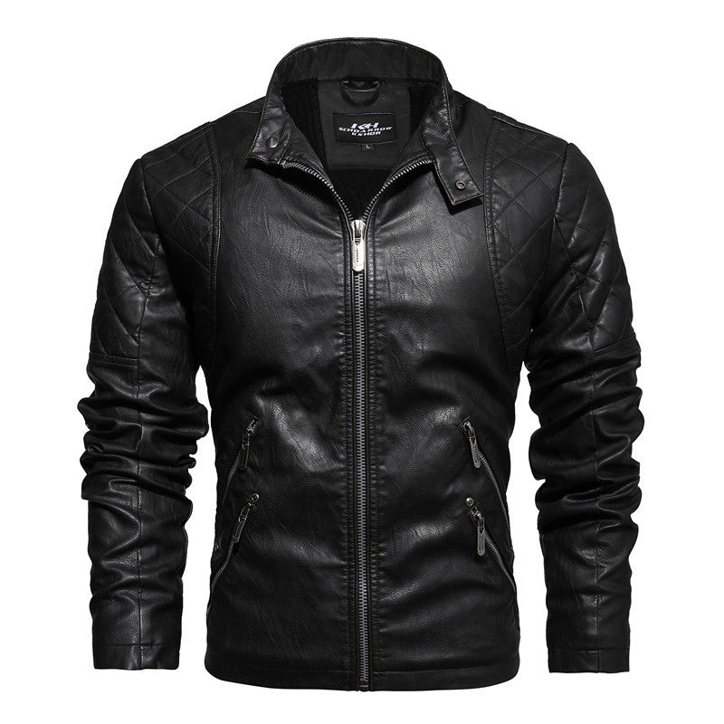 MONO//FIT men's leather jacket featuring quilted stitching and multiple zip pockets for a stylish look
