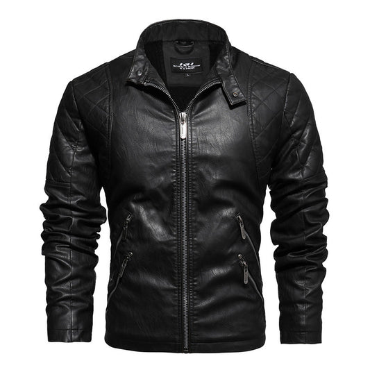 MONO//FIT men's leather jacket in black with quilted design and multiple zippered pockets