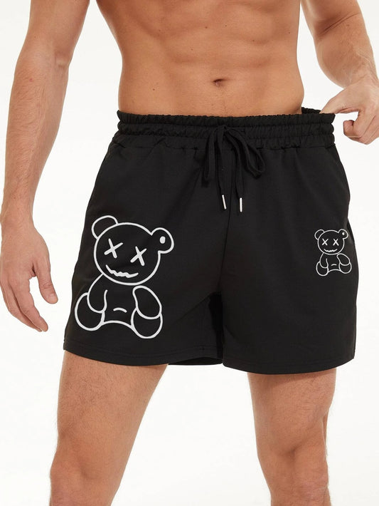Men's printed bear shorts by MONO//FIT featuring a stylish black design with bear graphics
