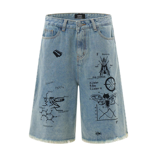 MONO//FIT men's printed denim shorts featuring unique graphics and a relaxed fit