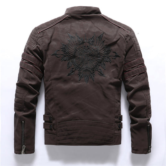 MONO//FIT men's PU leather jackets with detailed back design and stylish quilted accents