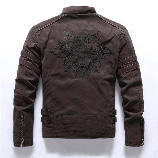 MONO//FIT men's PU leather jackets with detailed back design and stylish quilted accents