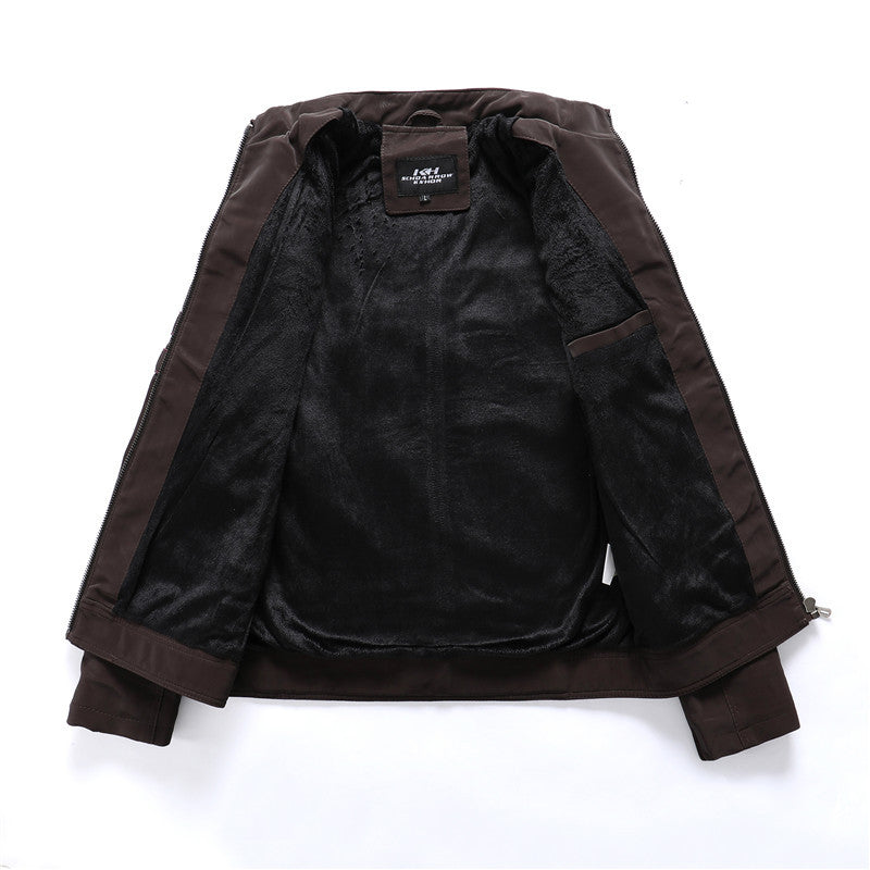 Interior view of MONO//FIT men's PU leather jackets featuring a soft black lining and convenient pocket