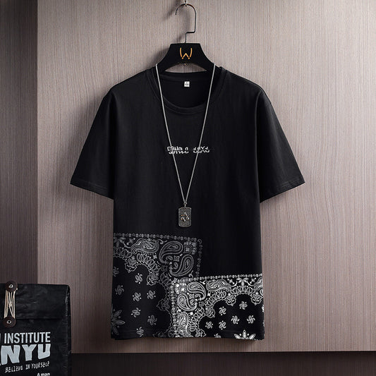 Men's short-sleeve T-shirts in black with bandana print design for a trendy casual look
