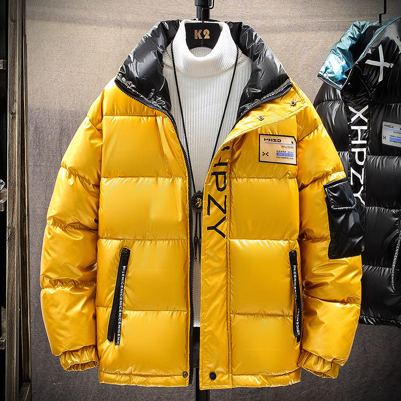MONO//FIT men's winter down jacket in yellow with a stylish padded design and cozy collar