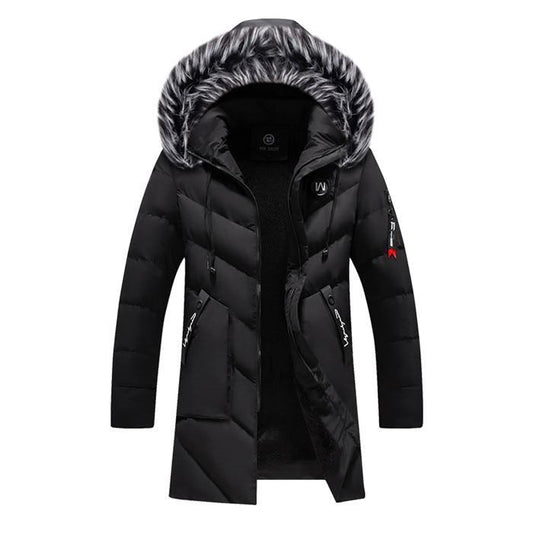 MONO//FIT men's winter jacket with a fur-lined hood and lightweight design for warmth and style.