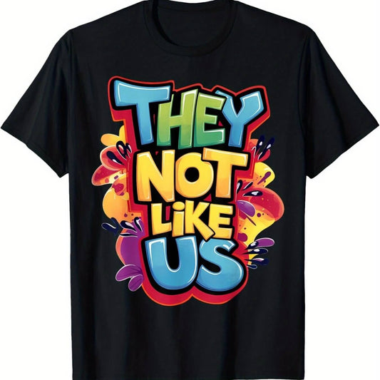 Colorful MONO//FIT minimalist graphic T-shirts featuring 'They Not Like Us' design on a black background