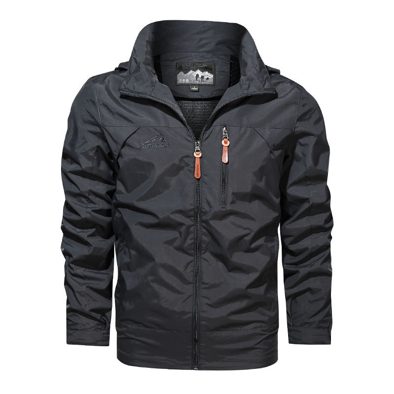 MONO//FIT plus size men's hooded jacket in black, featuring a zip-up front and adjustable hood