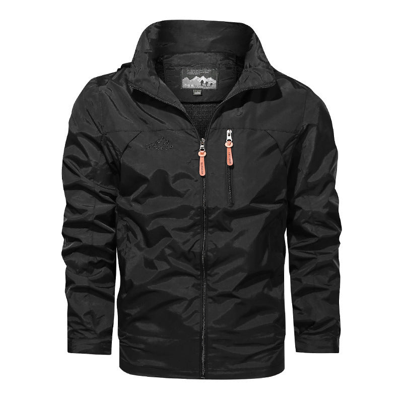 MONO//FIT plus size men's hooded jacket in black with stylish zip pockets and lightweight design