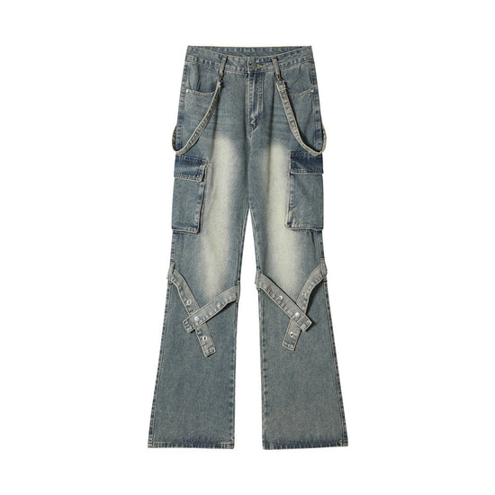 MONO//FIT punk flared jeans men with cargo pockets and unique belt details for a stylish look