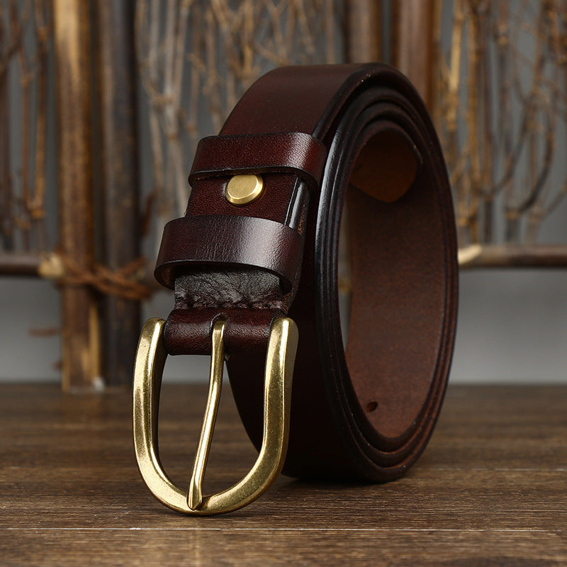 MONO//FIT retro copper buckle belt men in dark brown leather with a classic design