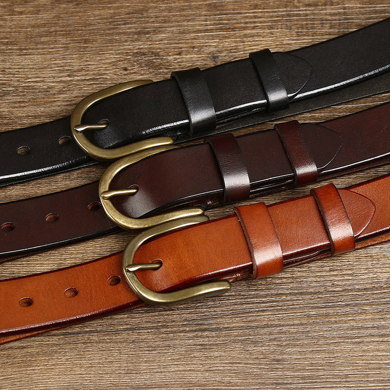 Set of MONO//FIT retro copper buckle belt men in black, brown, and tan leather options