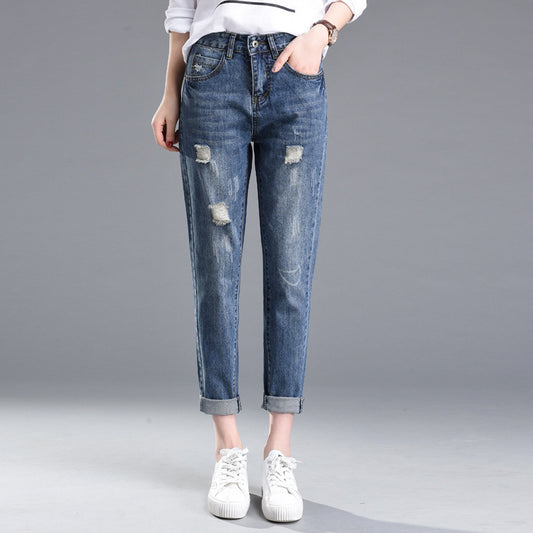 Stylish MONO//FIT ripped jeans for women in light blue with distressed detailing and rolled cuffs