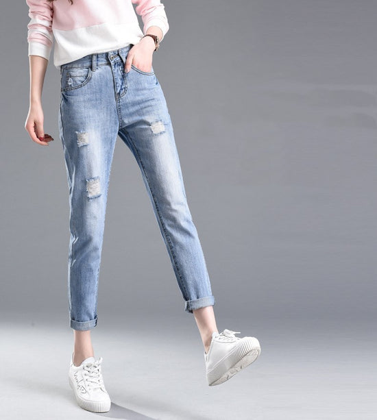 Affordable MONO//FIT ripped jeans for women in light blue with stylish distressed detailing