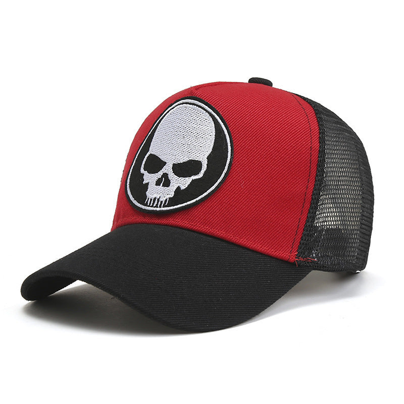 MONO//FIT skull cap for men in red and black with a skull emblem on the front