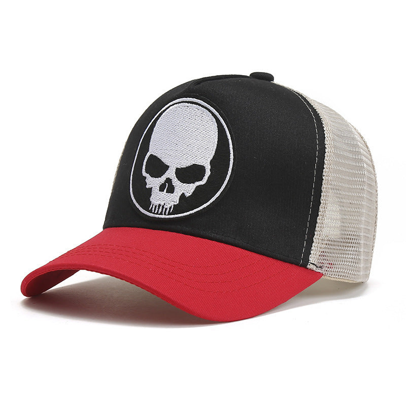 MONO//FIT black and red skull cap for men with a prominent skull graphic on the front