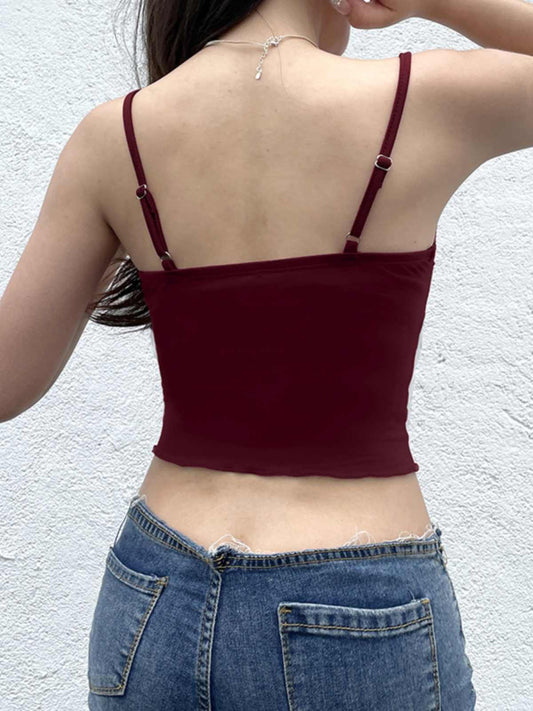Back view of a burgundy slim fit sling top for a trendy and stylish look