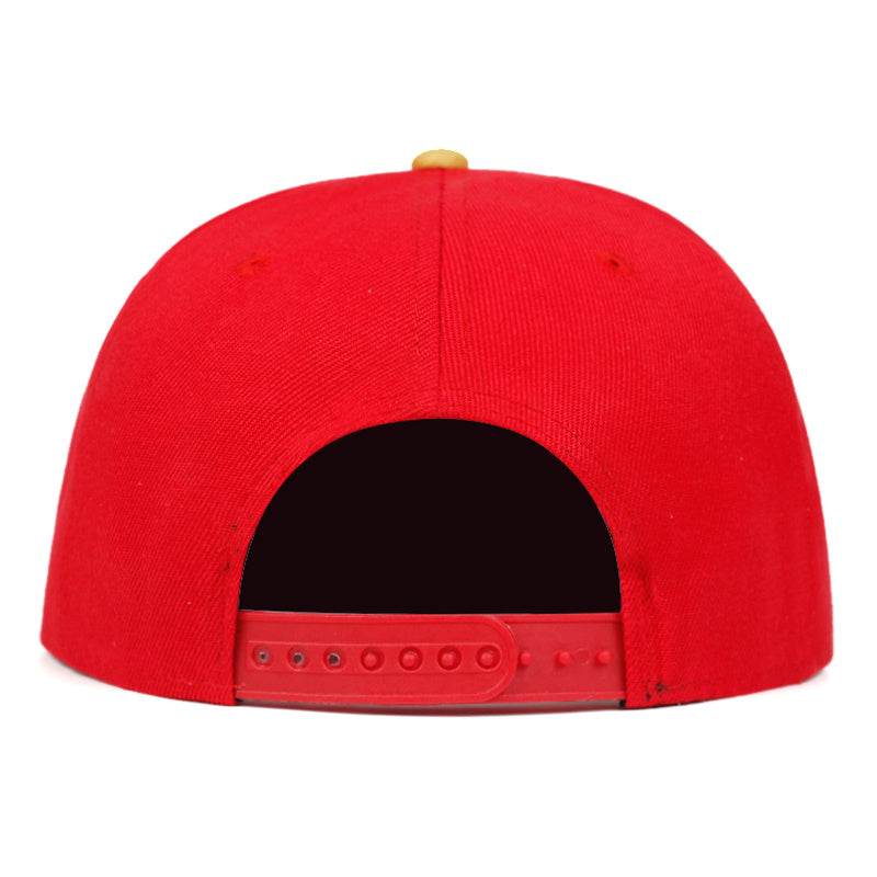 Back view of a red MONO//FIT sport cap for men with adjustable snap closure