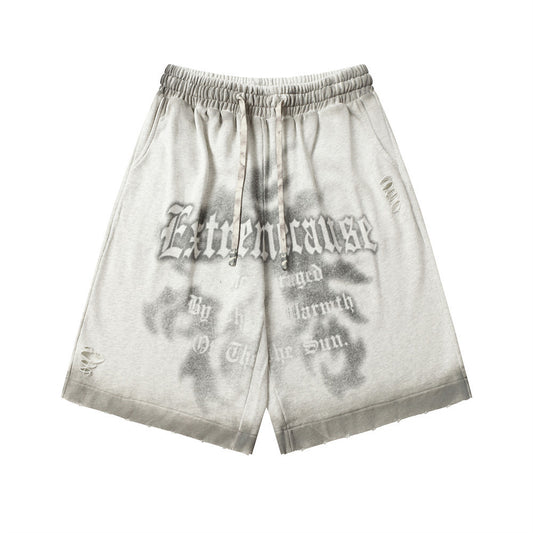 MONO//FIT spray paint style shorts with a unique graphic design and comfortable elastic waistband