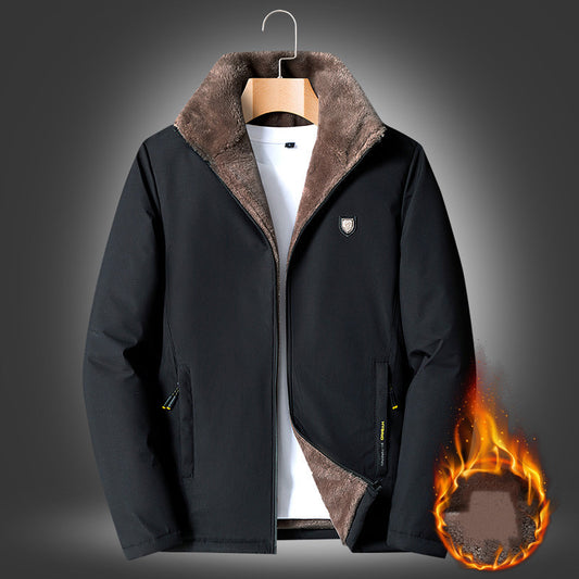 MONO//FIT Black Jacket with Fur-Lined Collar for Spring and Autumn Men's Outerwear