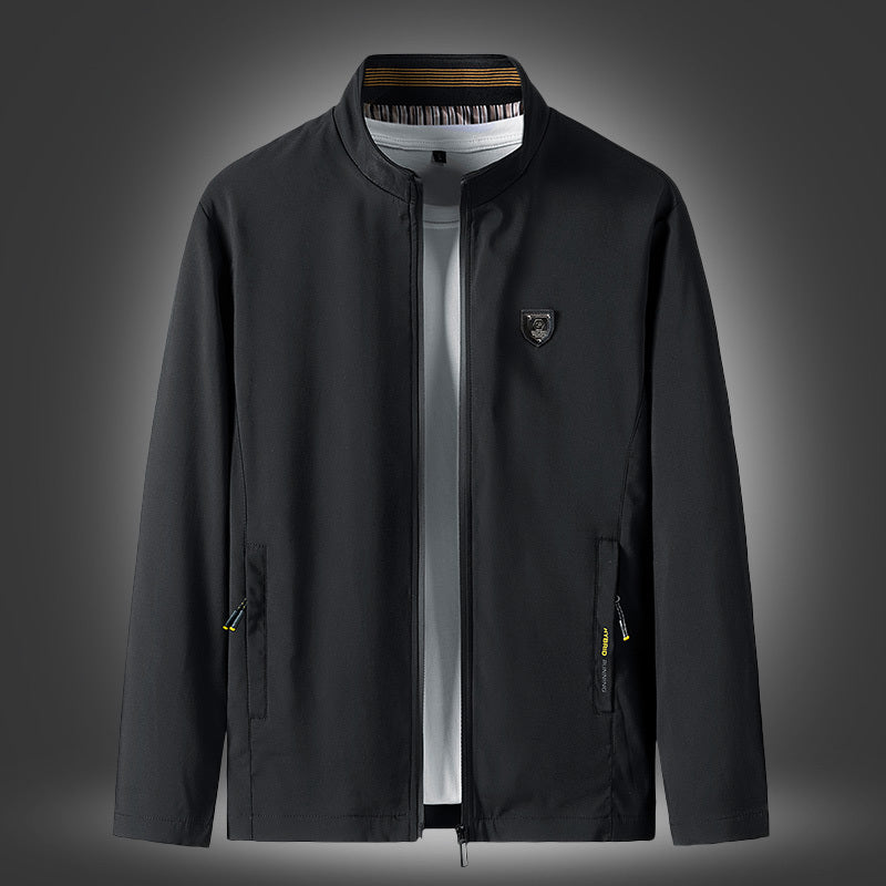 MONO//FIT Black Jacket for Spring and Autumn Men's Outerwear with Stylish Design and Zippered Pockets