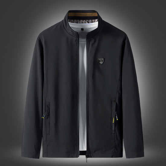MONO//FIT Black Jacket for Spring and Autumn Men's Outerwear with Stylish Design and Zippered Pockets