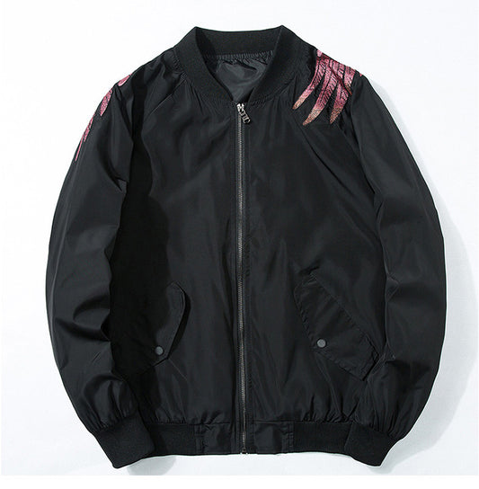MONO//FIT stylish embroidered bomber jacket in black with colorful embroidered details on shoulders