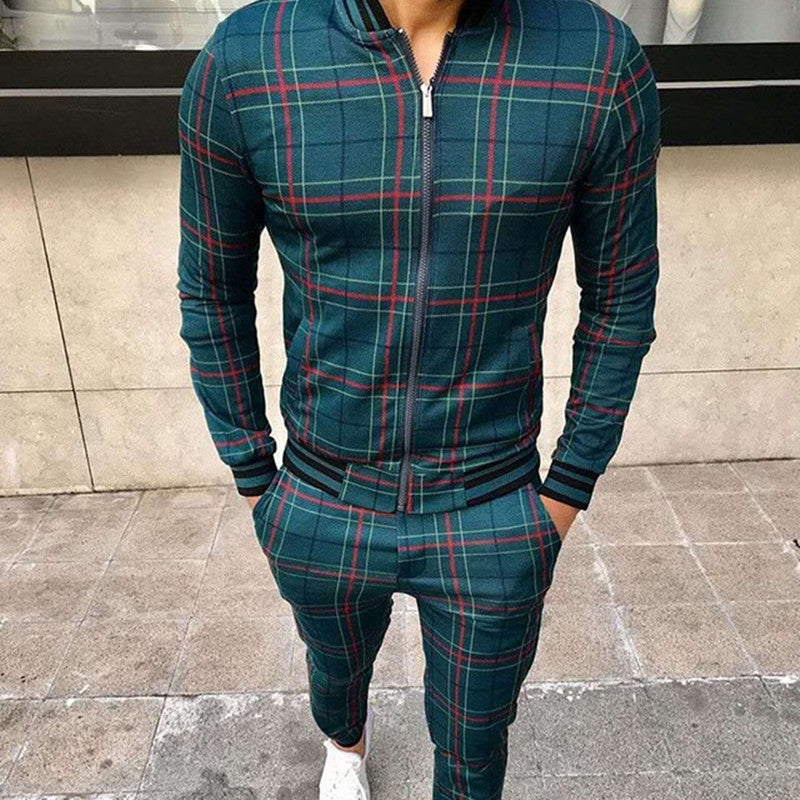 MONO//FIT Men's Two-pieces Sets in Stylish Grid Leisure Suits Design for Casual Wear