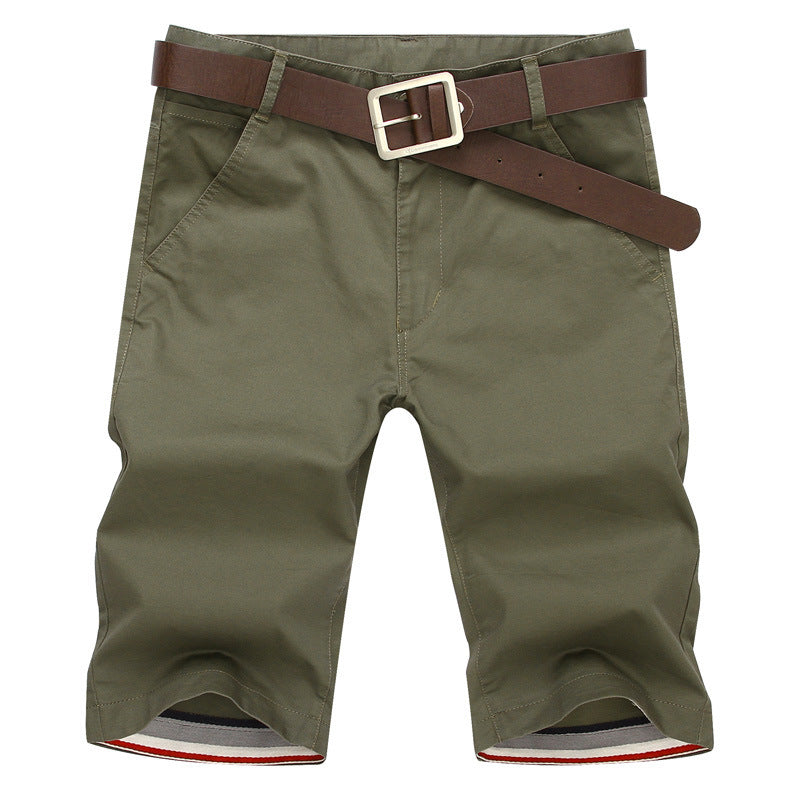 MONO//FIT olive green teen casual shorts men with a stylish belt and rolled hems