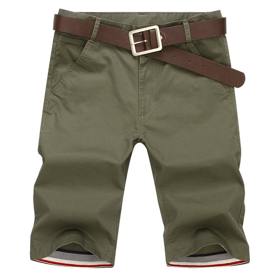 MONO//FIT olive green teen casual shorts men with a stylish belt and rolled hems