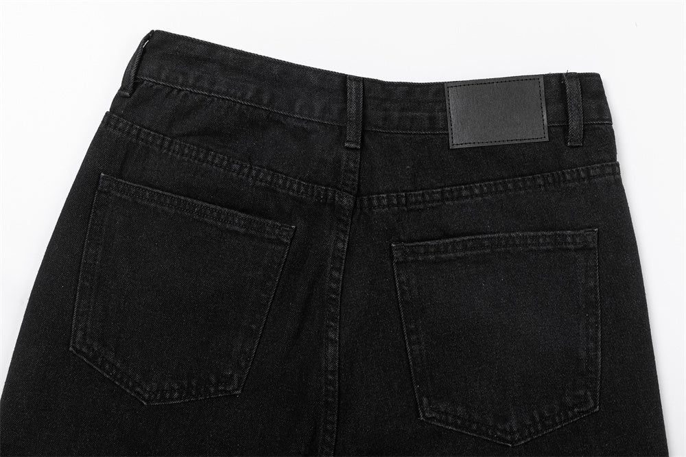 Back view of MONO//FIT straight fit embroidered jeans showcasing the pocket design and waistband