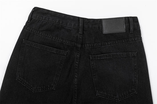 Back view of MONO//FIT straight fit embroidered jeans showcasing the pocket design and waistband