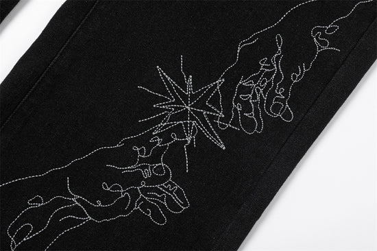 MONO//FIT men's straight fit embroidered jeans featuring intricate hand embroidery detail