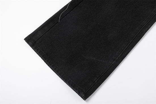 Black MONO//FIT straight fit embroidered jeans with detailed hem design for stylish everyday wear