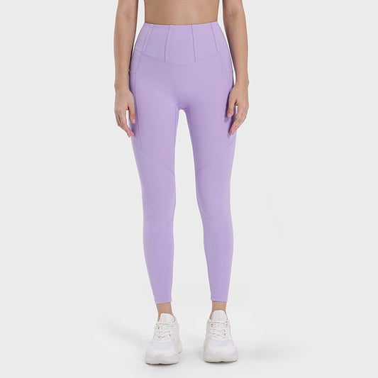 Purple women's fitness tights with high waist for comfortable workouts and active lifestyle