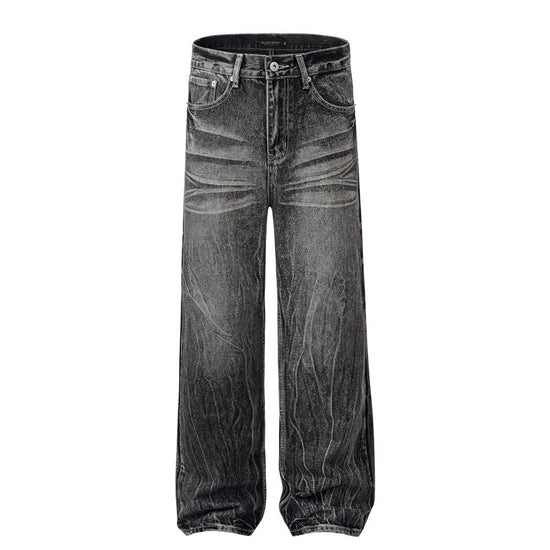 MONO//FIT water ripple jeans men in black with a relaxed fit and unique textured design