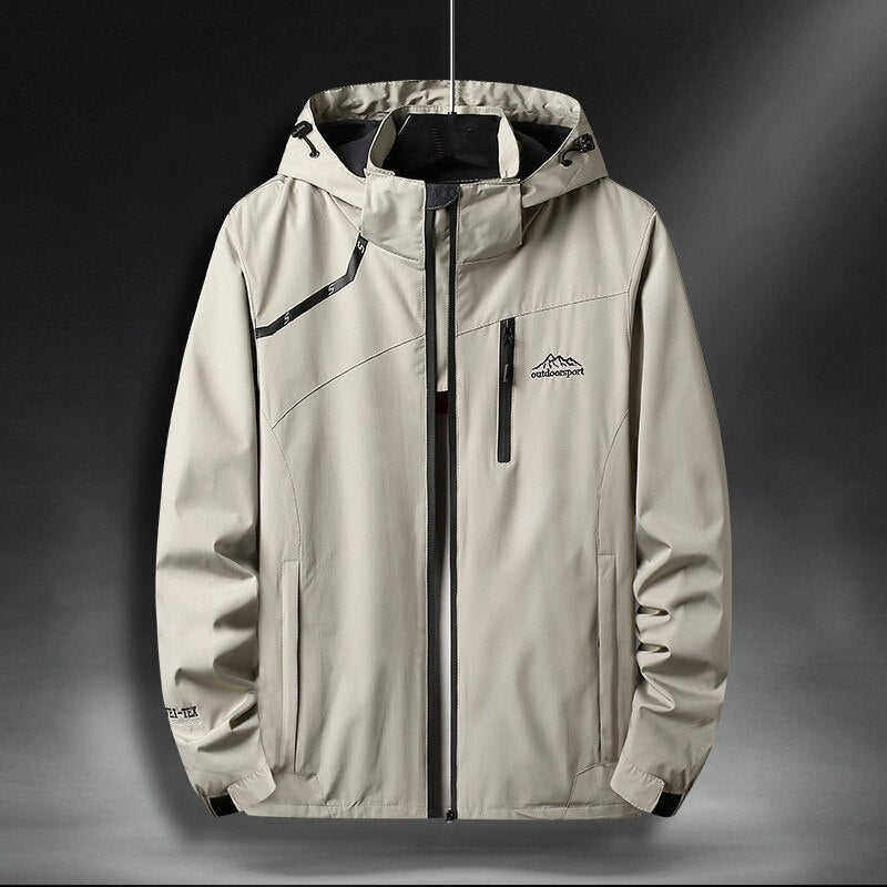 MONO//FIT waterproof jacket for winter in light gray with adjustable hood and zippered pockets