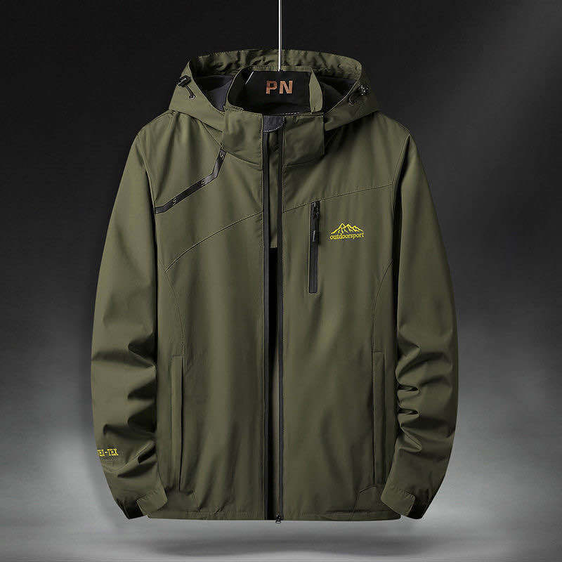 MONO//FIT waterproof jacket for winter in olive green with adjustable hood and zippered pockets