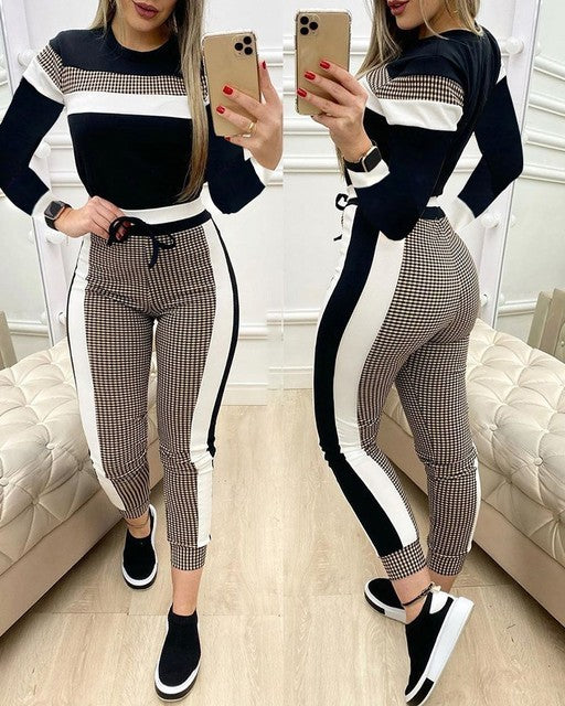 MONO//FIT women's fashion sets featuring a stylish black and white two-piece outfit with checkered pants