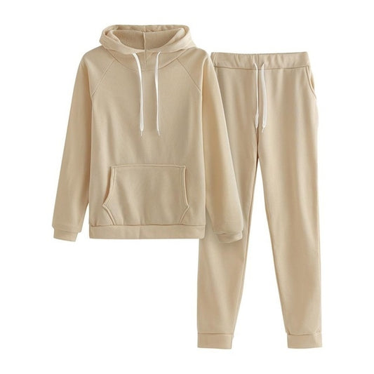 MONO//FIT women's fitness sets in beige featuring a hoodie and matching sweatpants