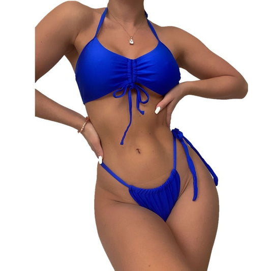 MONO//FIT women's halter bikini set in blue with adjustable ties and flattering fit