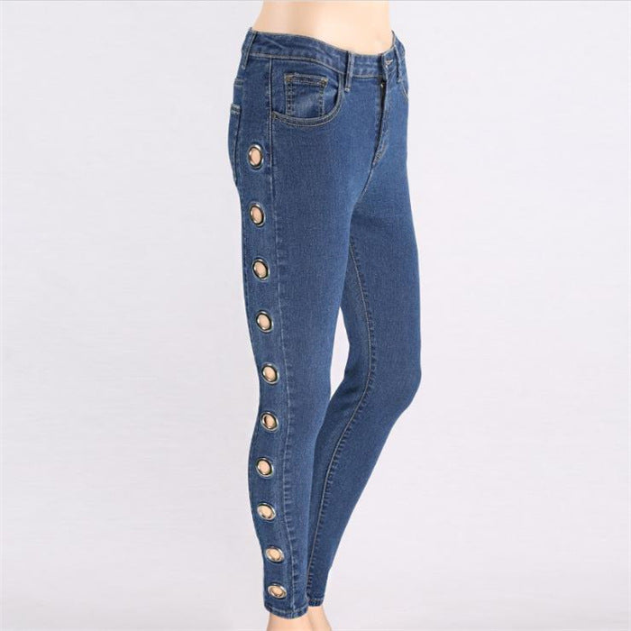 MONO//FIT women's hoop jeans with stylish side button details for a trendy look