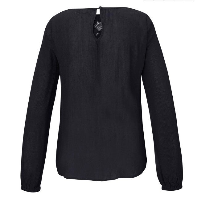 MONO//FIT women's lace patchwork shirt in black with a stylish back design and long sleeves